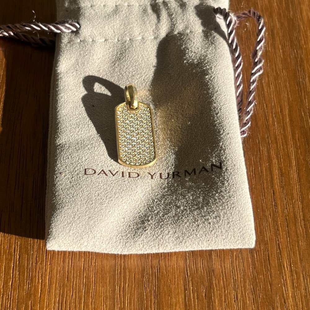 DAVID YURMAN 18K YELLOW GOLD DIAMOND 0.80CTW CHEVRON DOG TAG - Picture 9 of 10